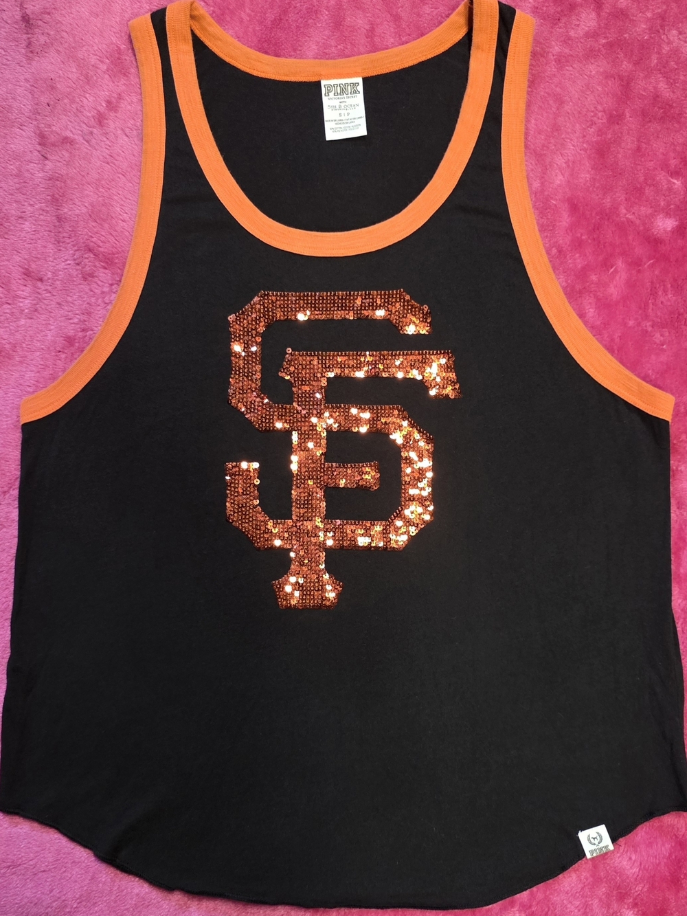 PINK Victoria's Secret Womens SF Giants Black Tank with Orange Sequin Size Small